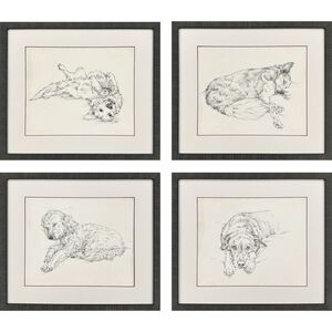 Antique Dog Sketch Beige and Neutral Framed Art