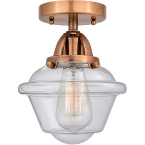 Nouveau 2 Small Oxford LED 8 inch Antique Copper Semi-Flush Mount Ceiling Light in Seedy Glass