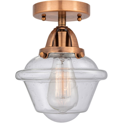 Nouveau 2 Small Oxford LED 7.5 inch Antique Copper Semi-Flush Mount Ceiling Light in Seedy Glass