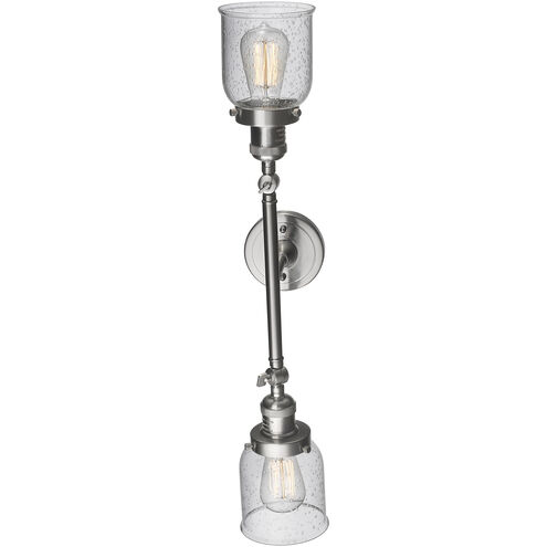 Franklin Restoration Small Bell 2 Light 16 inch Brushed Satin Nickel Bath Vanity Light Wall Light in Seedy Glass, Franklin Restoration