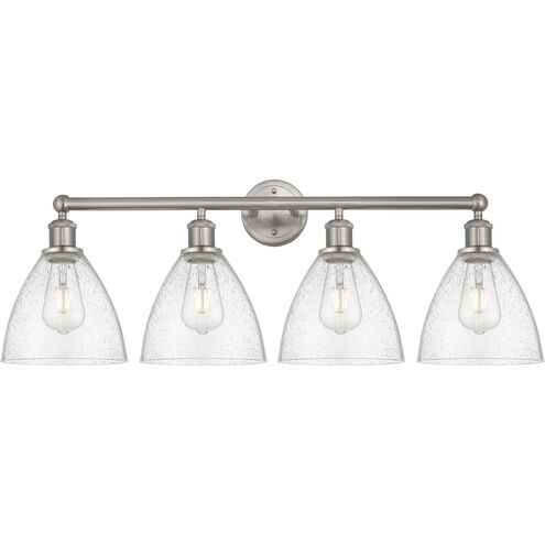 Edison Bristol Glass 4 Light 35 inch Brushed Satin Nickel Bath Vanity Light Wall Light in Seedy Glass