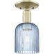 Bridal Veil 1 Light 5 inch Antique Brass Semi-Flush Mount Ceiling Light in Blue Glass