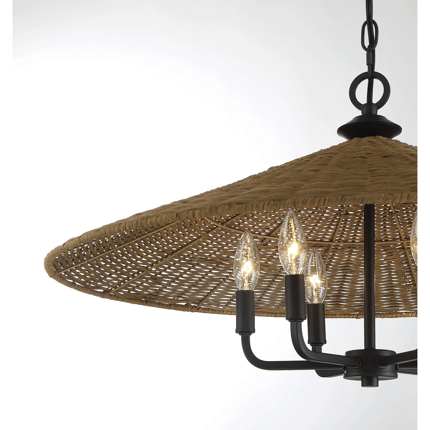 Savoy House 7 7772 6 180 Eman 6 Light 30 inch Matte Black with Dark Rattan Pendant Ceiling Light