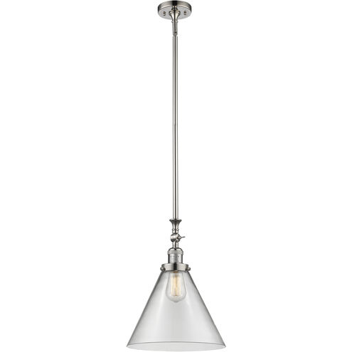Franklin Restoration Cone 1 Light 12 inch Polished Nickel Mini Pendant Ceiling Light in Incandescent, Clear, Franklin Restoration
