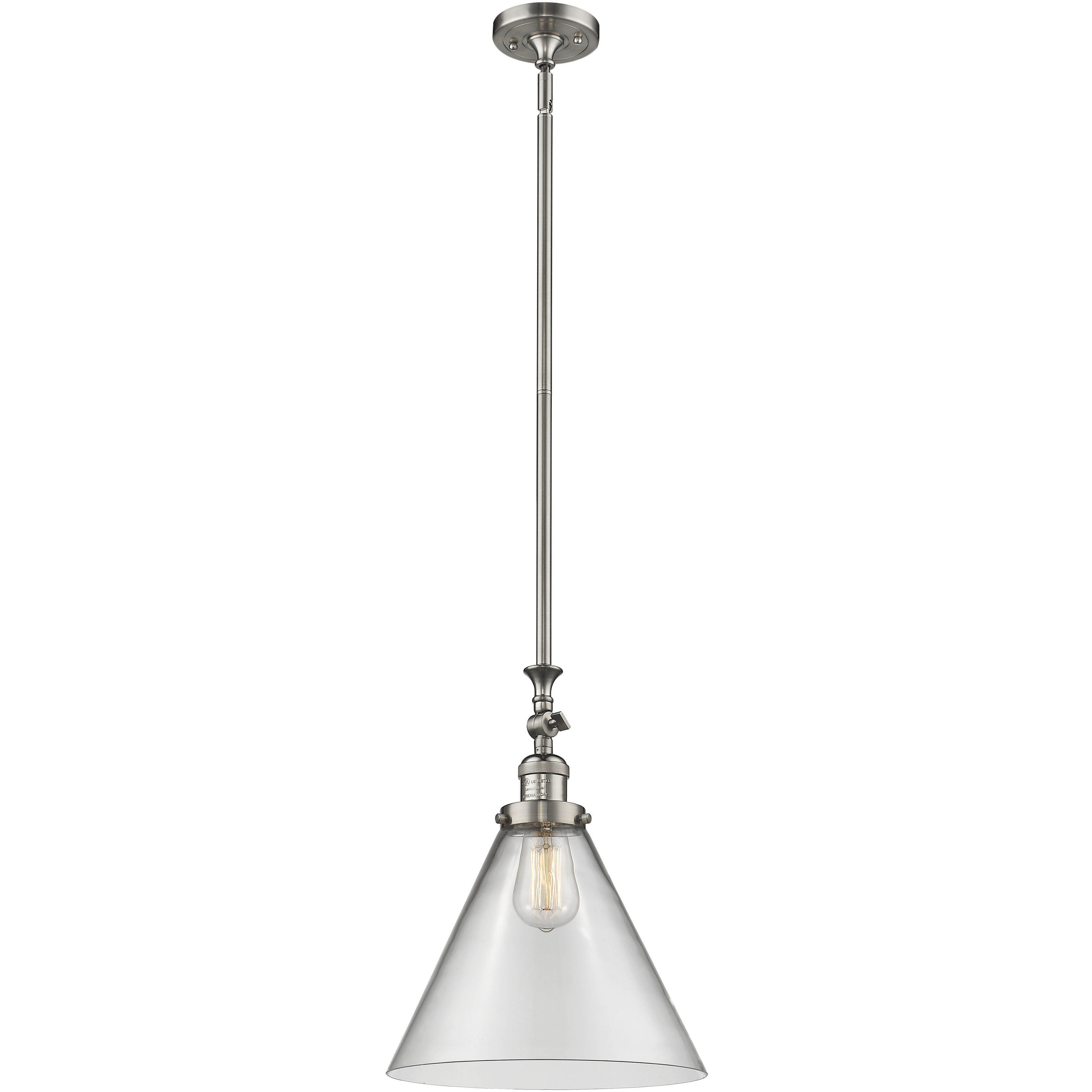Franklin Restoration Cone LED 12 inch Brushed Satin Nickel Mini Pendant Ceiling Light in Clear, Franklin Restoration