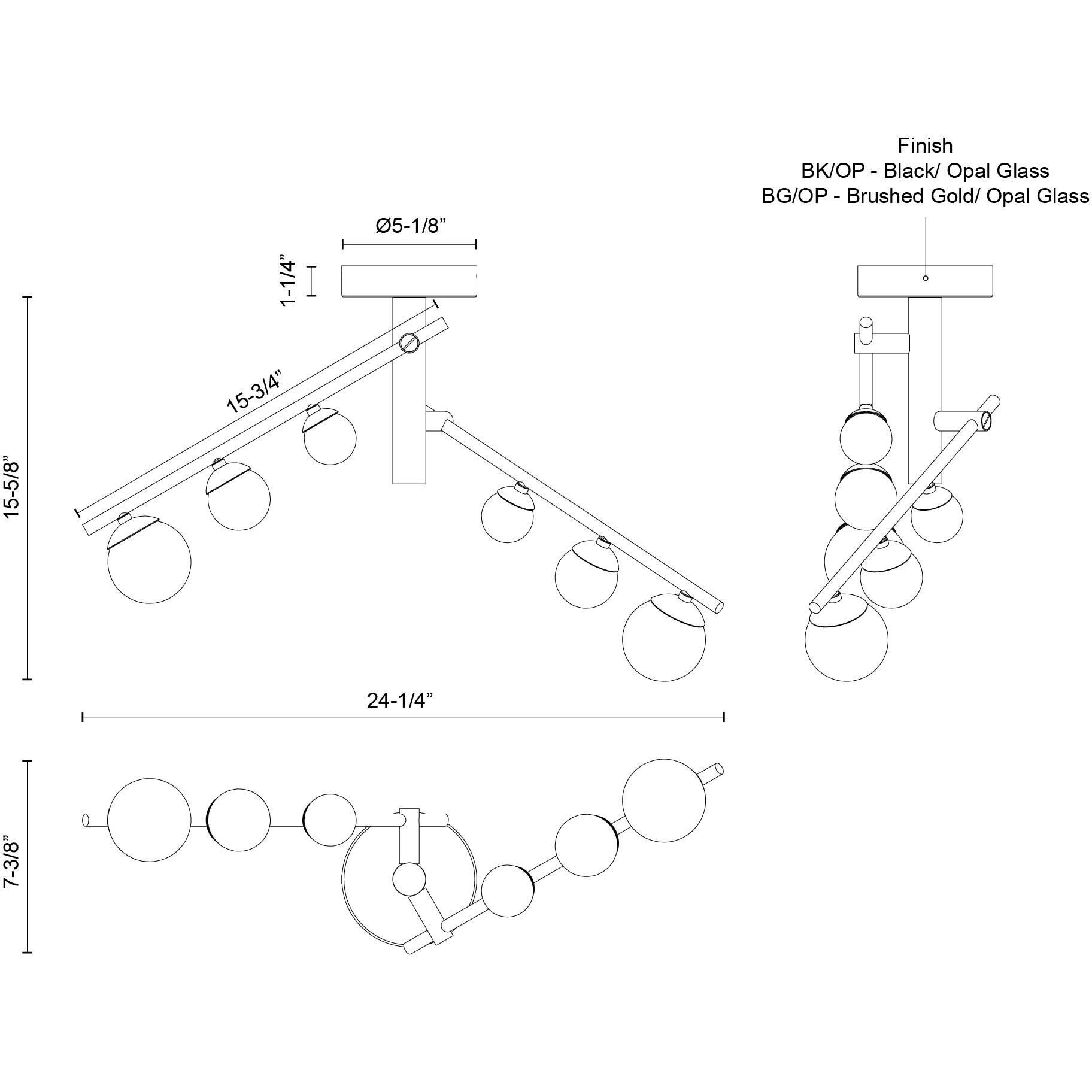 Cypress LED 7.38 inch Black/Opal Glass Semi-Flush Mount Ceiling Light