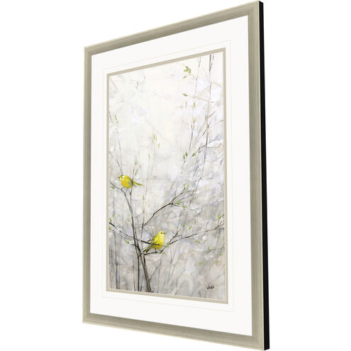Yellow Birds in Trees Gray and Beige and Green and Yellow Framed Art