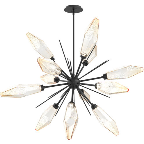 Rock Crystal LED 38.1 inch Matte Black Chandelier Ceiling Light in Chilled Amber, 2700K LED, Starburst