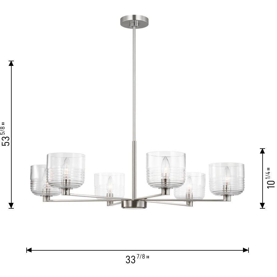 Drew & Jonathan Lochdale 6 Light 33.88 inch Brushed Nickel Chandelier Ceiling Light, Large