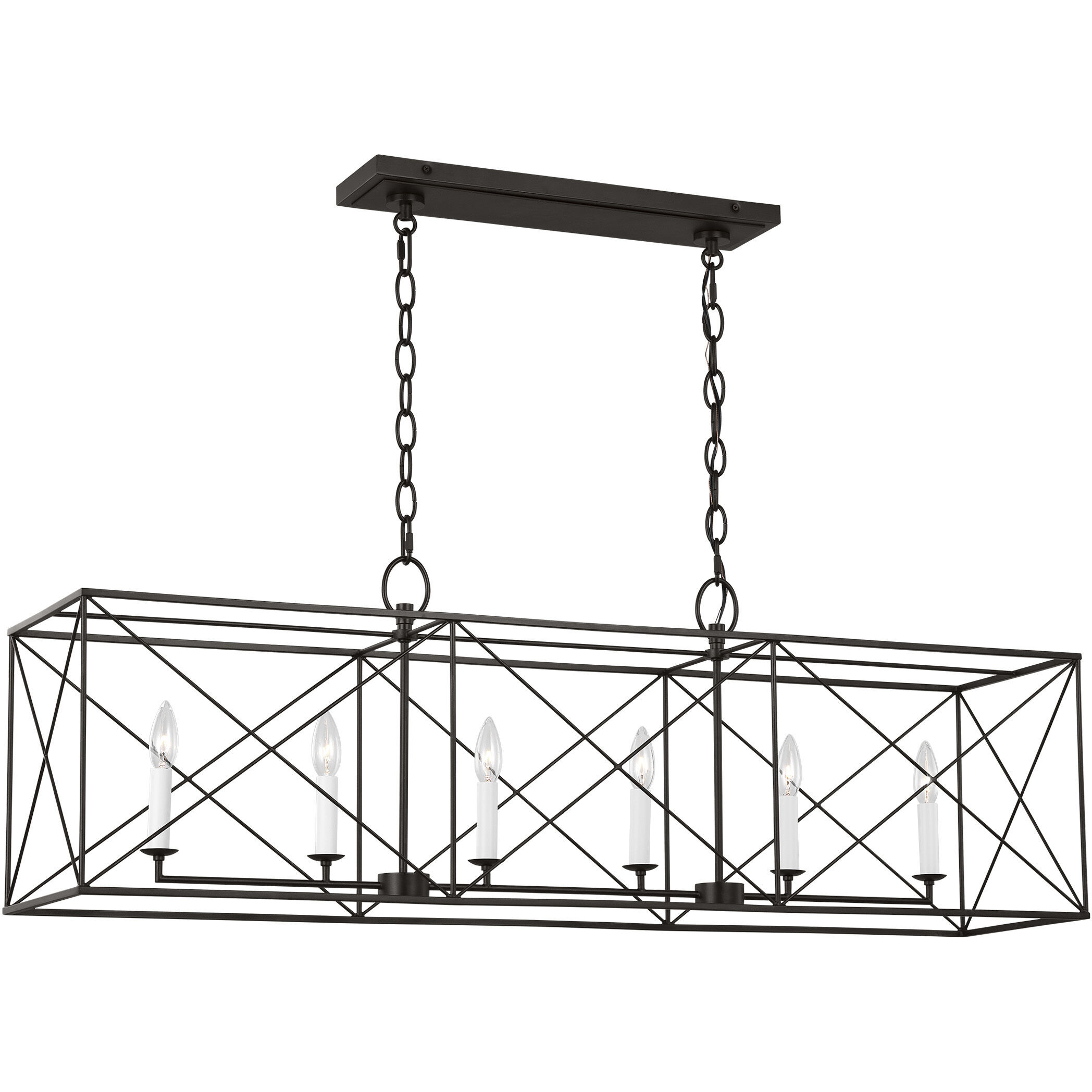 C&M by Chapman & Myers Beatrix 6 Light 46 inch Aged Iron Linear Lantern Pendant Ceiling Light