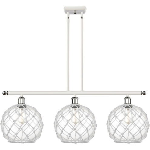 Ballston Large Farmhouse Rope 3 Light 36 inch White and Polished Chrome Island Light Ceiling Light in Clear Glass with White Rope, Ballston