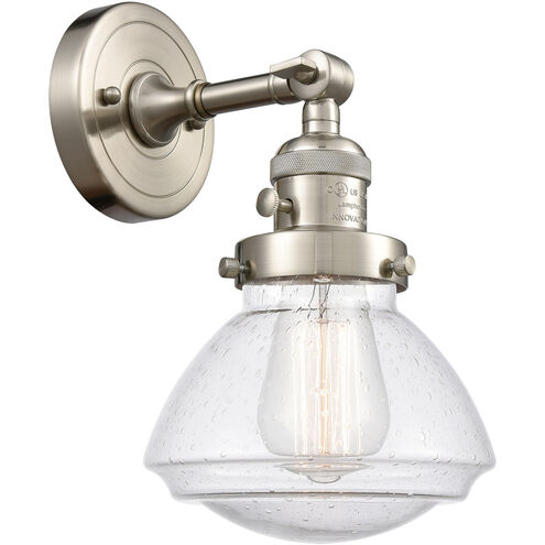 Franklin Restoration Olean 1 Light 7 inch Brushed Satin Nickel Sconce Wall Light in Seedy Glass, Franklin Restoration