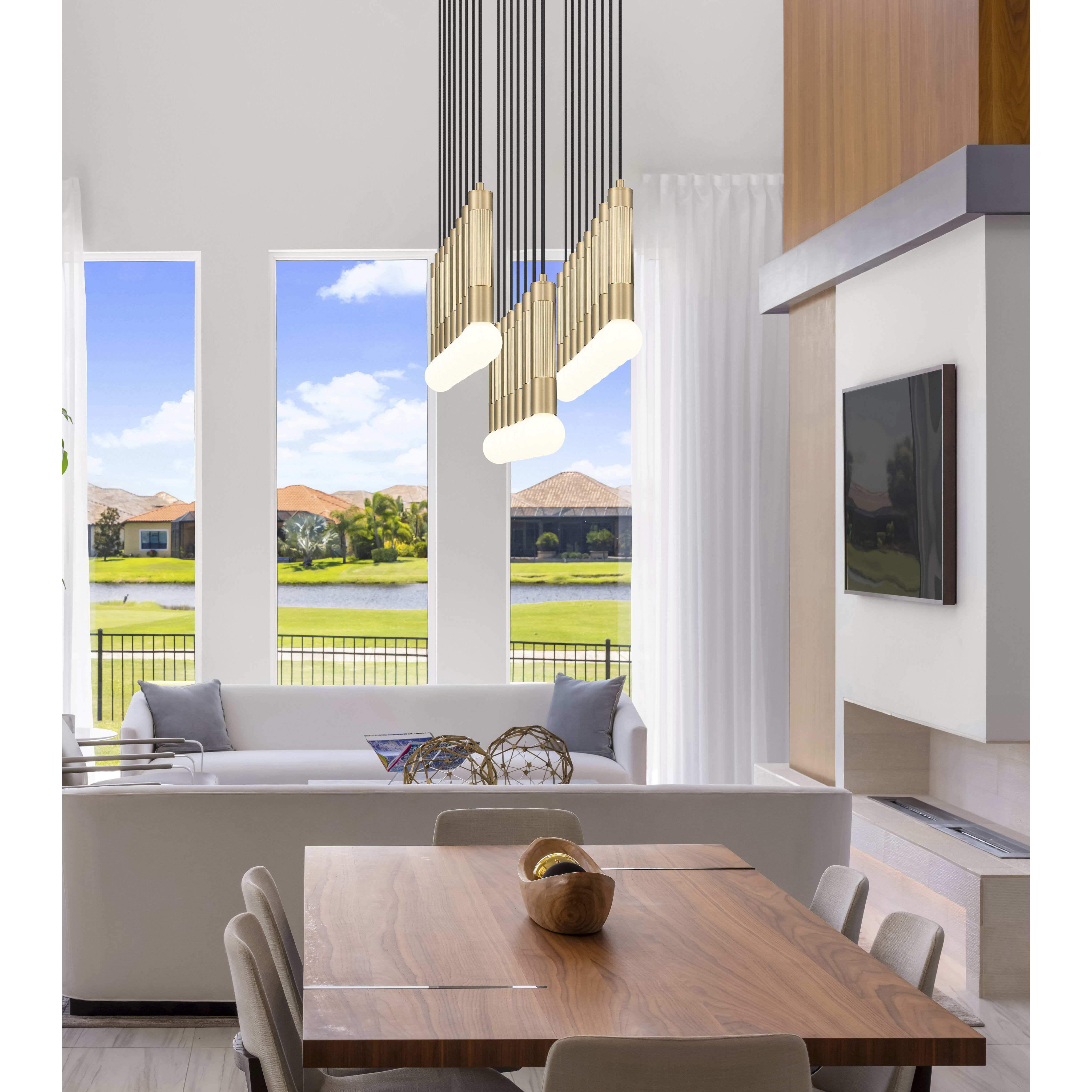 Stari Linear Chandelier Ceiling Light in Modern Gold