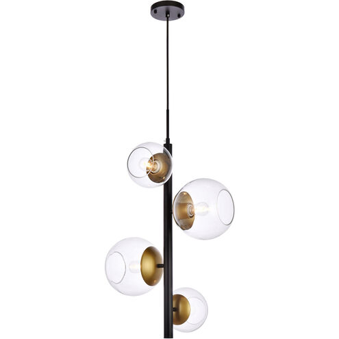 Wells 4 Light 18 inch Black and Brass Pendant Ceiling Light
