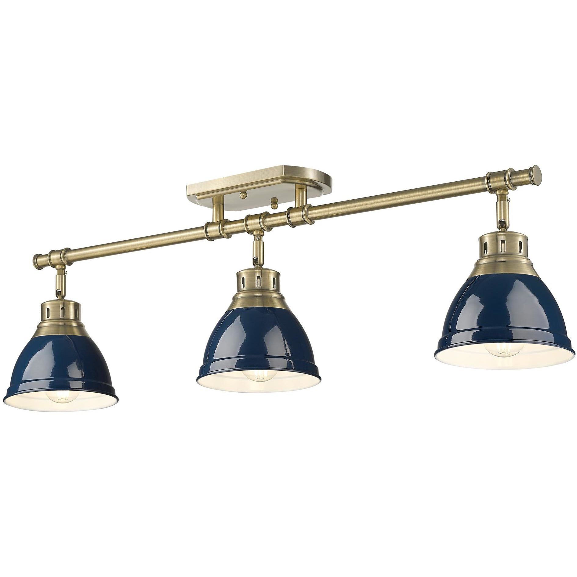 Yep Duncan 3 Light 35.38 inch Aged Brass Semi-Flush Mount Ceiling Light in Navy