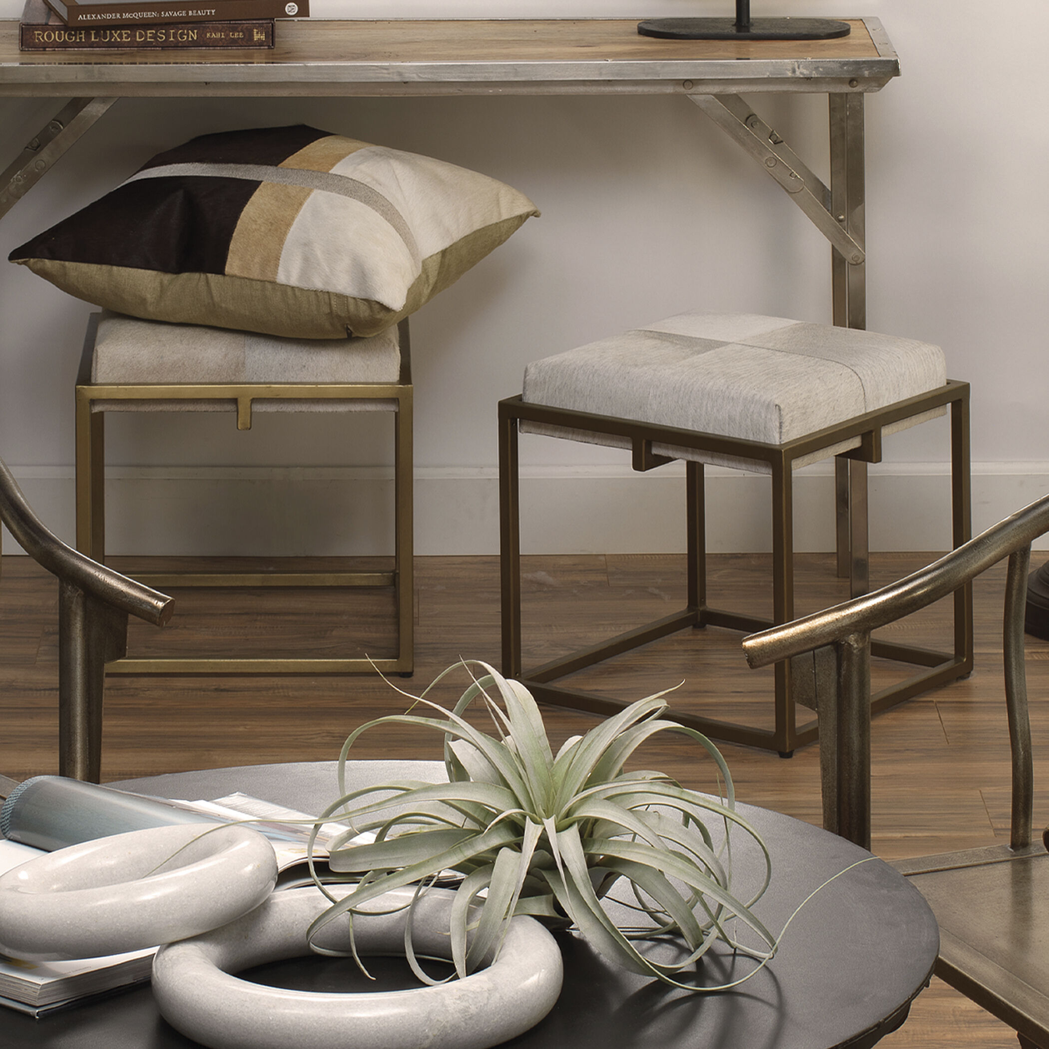 Shelby 18 inch White Hide Stool