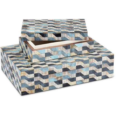 Ezra 12 inch Blue/Natural/Linen Boxes, Set of 2