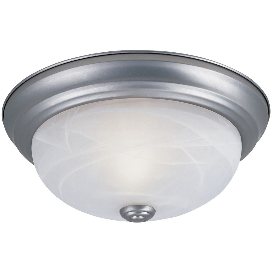 Decorative 2 Light 11 inch Pewter Flushmount Ceiling Light in White Alabaster, Small