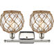 Ballston Farmhouse Rope 2 Light 16 inch Polished Nickel Bath Vanity Light Wall Light in Clear Glass with Brown Rope, Ballston