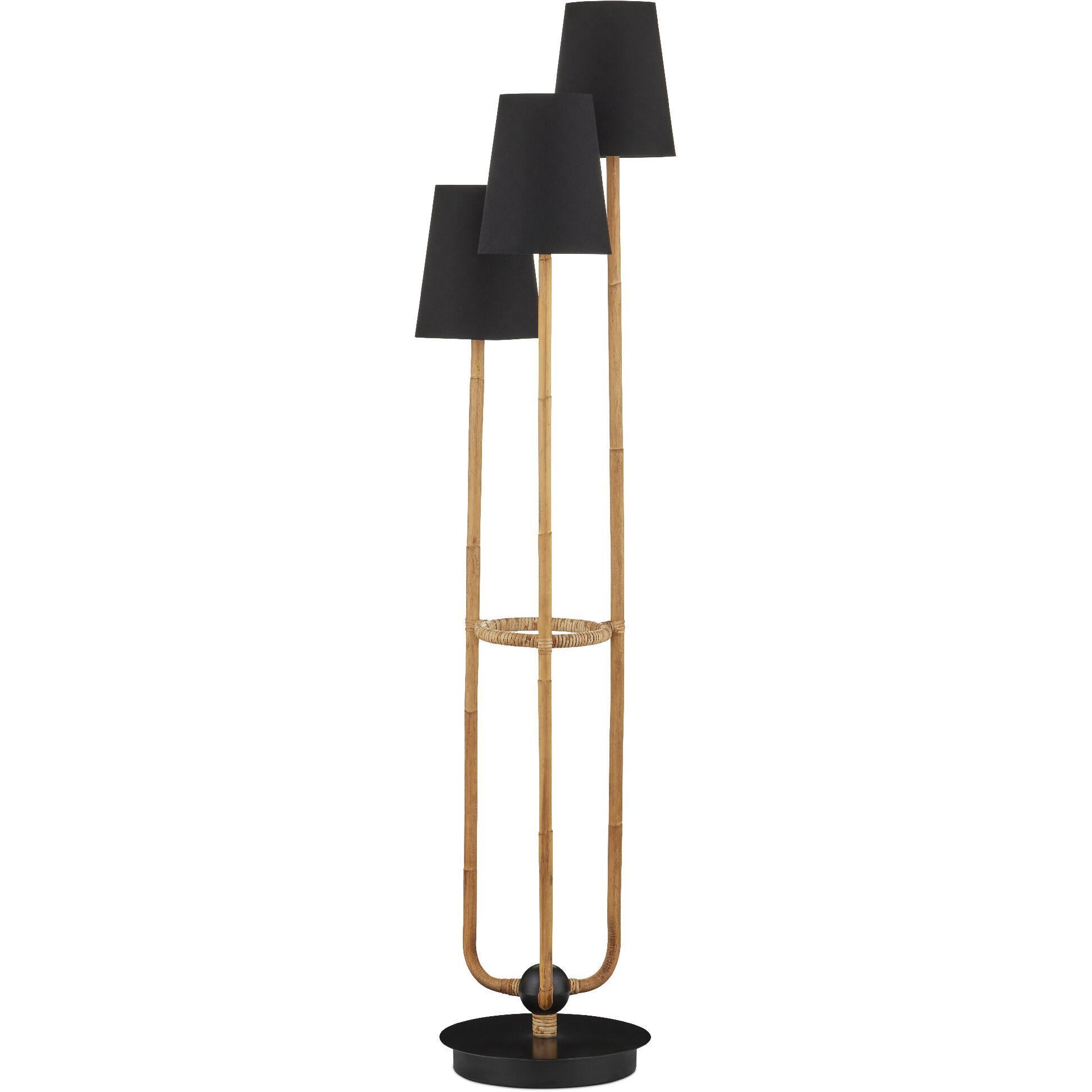 Triptych 70.5 inch 40 watt Natural Rattan/Satin Black Floor Lamp Portable Light