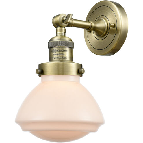 Franklin Restoration Olean LED 7 inch Antique Brass Sconce Wall Light in Matte White Glass, Franklin Restoration