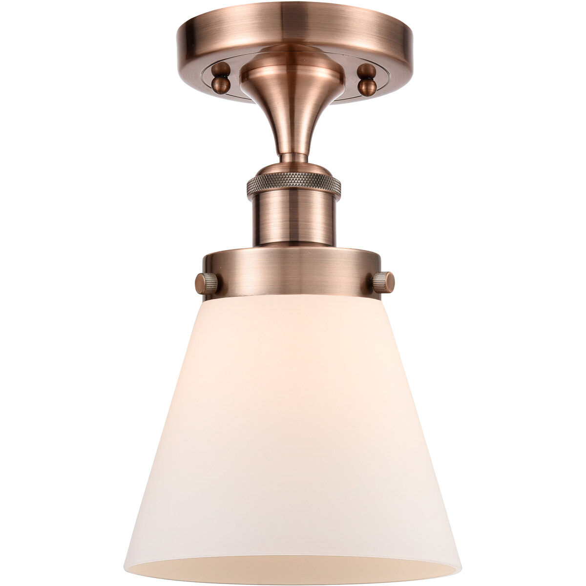 Ballston Small Cone 1 Light 6 inch Antique Copper Semi Flush Mount Ceiling Light in Matte White Glass