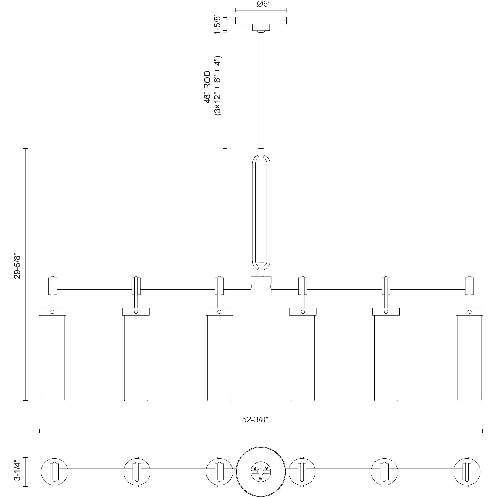 Wynwood 6 Light 52.38 inch Vintage Brass Linear Pendant Ceiling Light