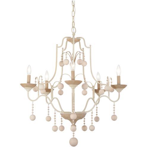 Colonial Charm 5 Light 28 inch White Wash and Sun Dried Clay Chandelier Ceiling Light
