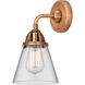 Nouveau 2 Small Cone 1 Light 6 inch Antique Copper Sconce Wall Light in Clear Glass