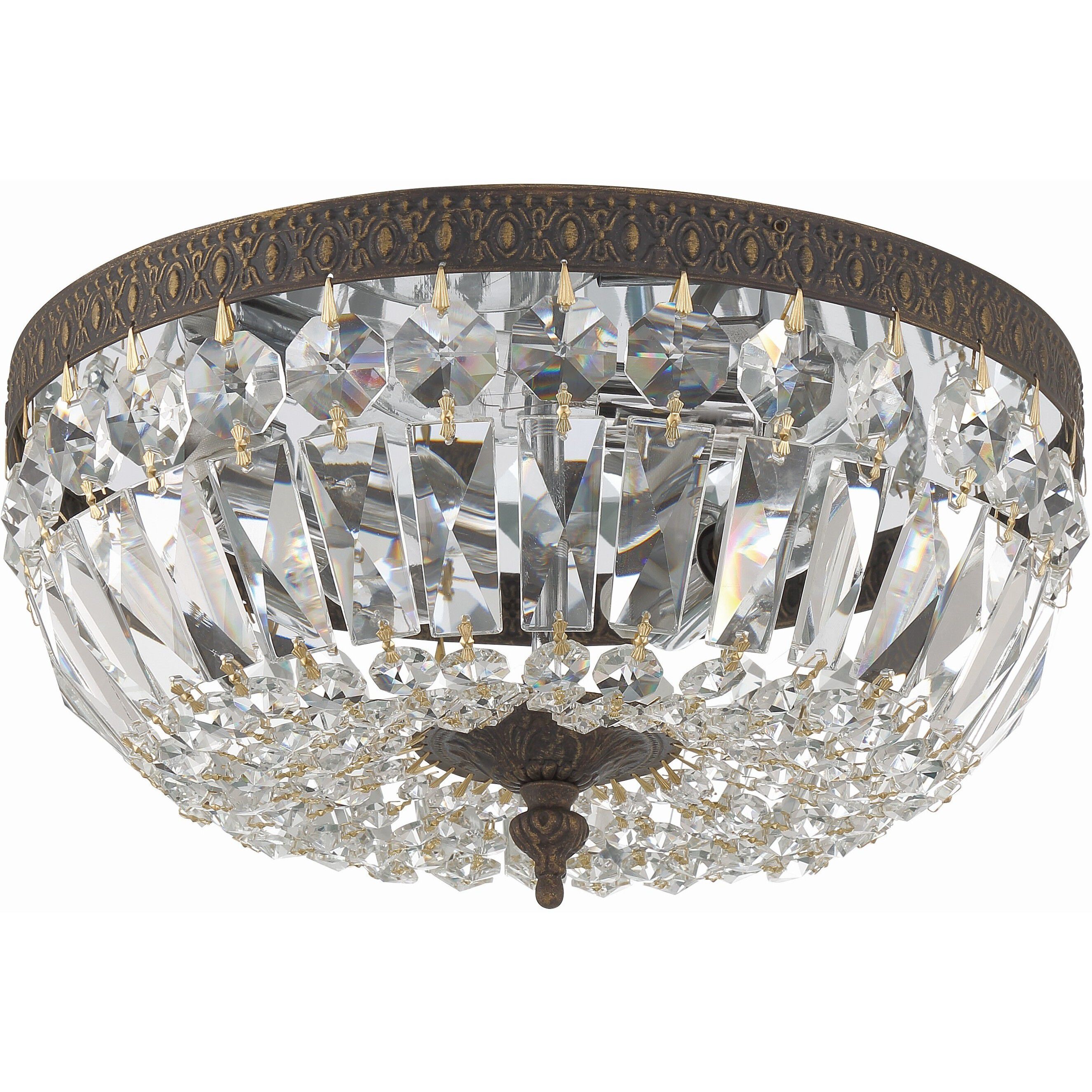 Waltham 3 Light 12 inch English Bronze Flush Ceiling Light in Clear Italian
