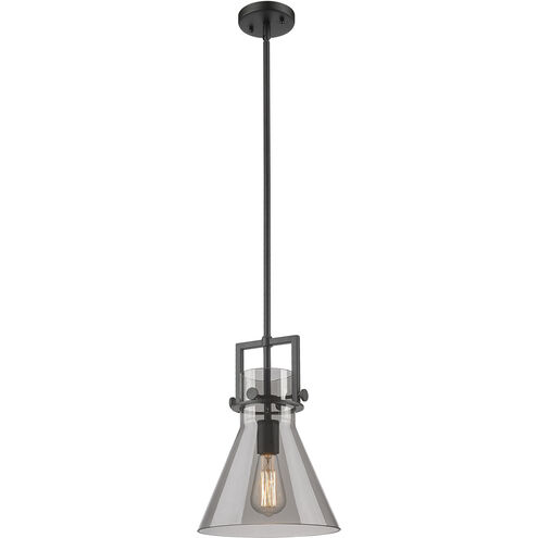 Newton Cone 1 Light 10 inch Matte Black Pendant Ceiling Light in Plated Smoke Glass