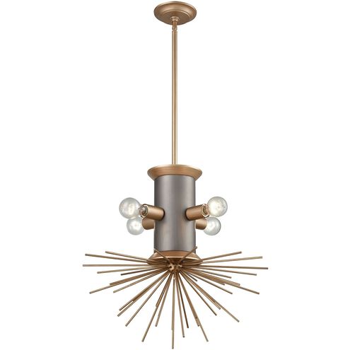Lucy Spike 4 Light 21 inch Antique Gold with Weathered Zinc Chandelier Ceiling Light