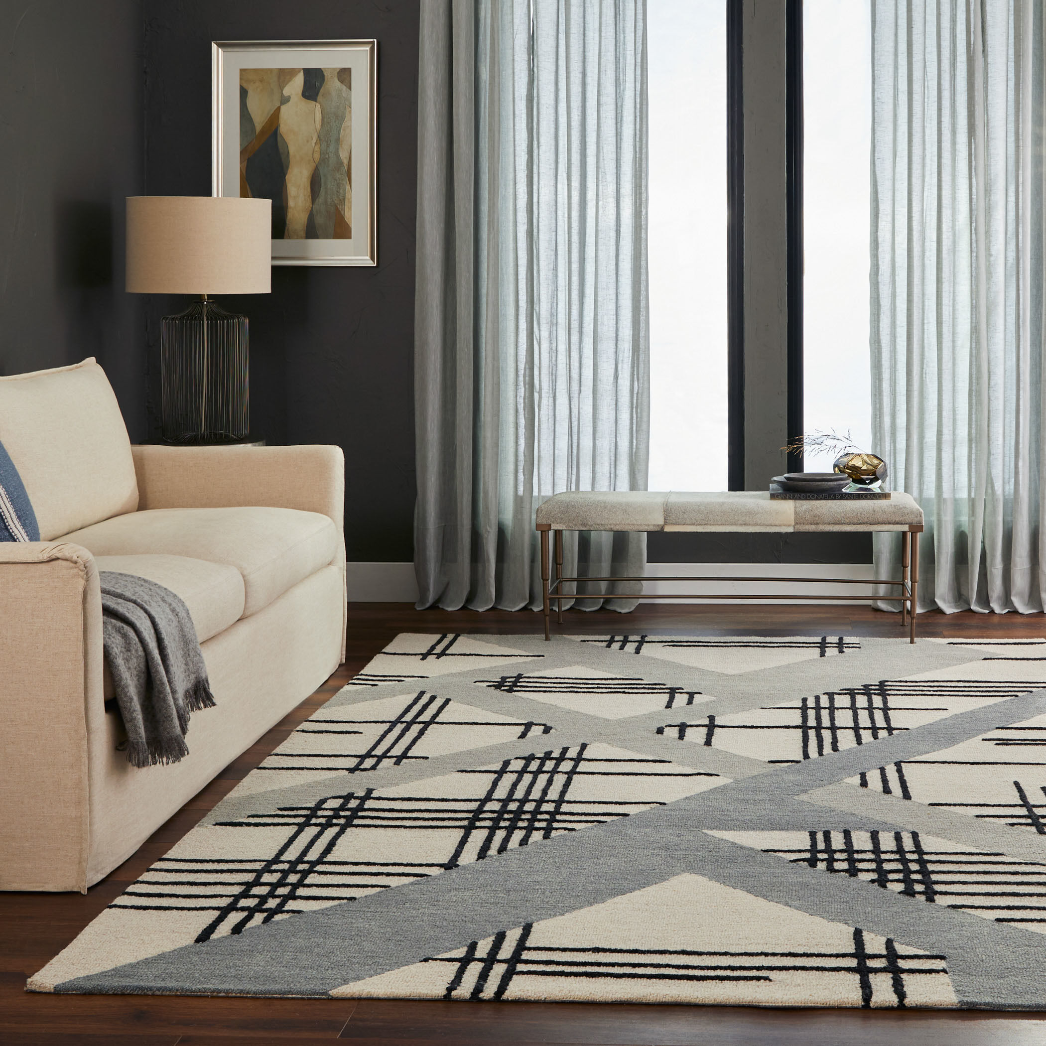 Sachin 114 X 79 inch Black/White Rug in 6 x 9