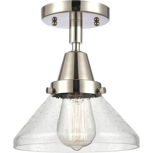 Franklin Restoration Caden 1 Light 8 inch Polished Nickel Flush Mount Ceiling Light in Seedy Glass