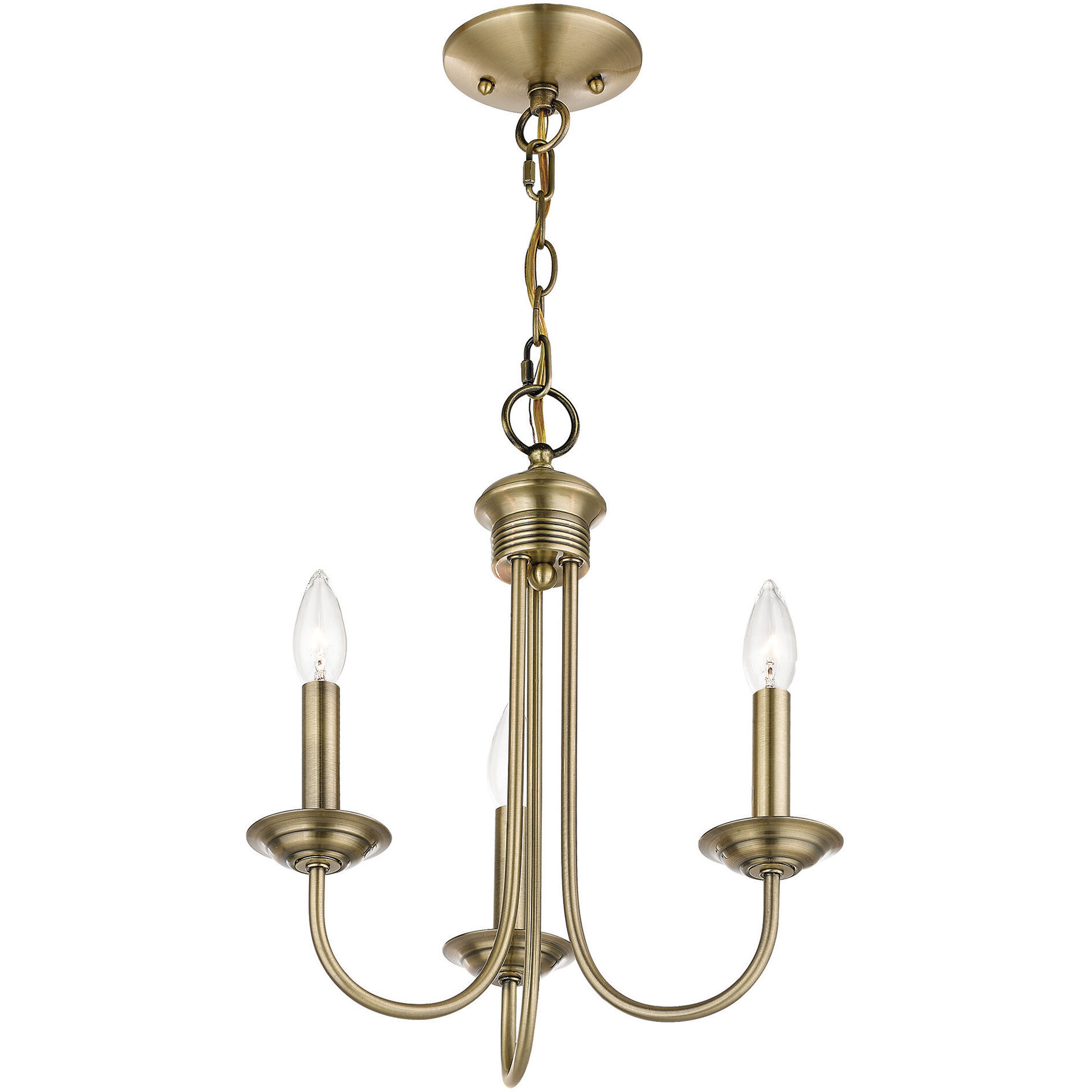 Estate 3 Light 14 inch Antique Brass Mini Chandelier Ceiling Light