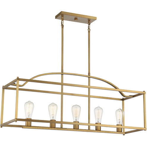 Palladian 5 Light 38 inch Warm Brass Linear Chandelier Ceiling Light, Essentials