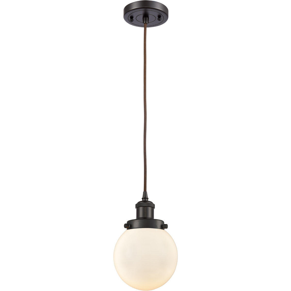 Ballston Beacon LED 6 inch Oil Rubbed Bronze Mini Pendant Ceiling Light in Matte White Glass, Ballston