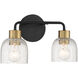 Flagler 2 Light 14.5 inch Matte Black with Warm Brass Accents Bathroom Vanity Light Wall Light, Lighting One