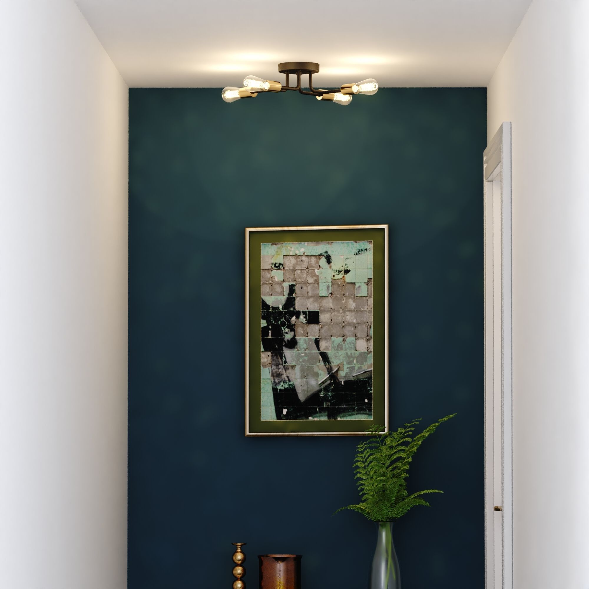 Rhine LED 15.75 inch Matte Black and Natural Brass Semi-Flush Mount Ceiling Light