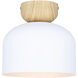 Caleb 1 Light 9 inch Matte White & Wood Flush Mount Ceiling Light
