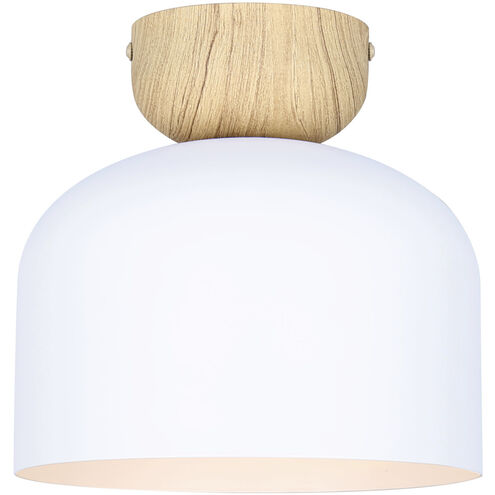 Caleb 1 Light 9 inch Matte White & Wood Flush Mount Ceiling Light