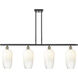 Ballston Brookhaven Flute Island Light Ceiling Light in Black Antique Brass, Opal Glass