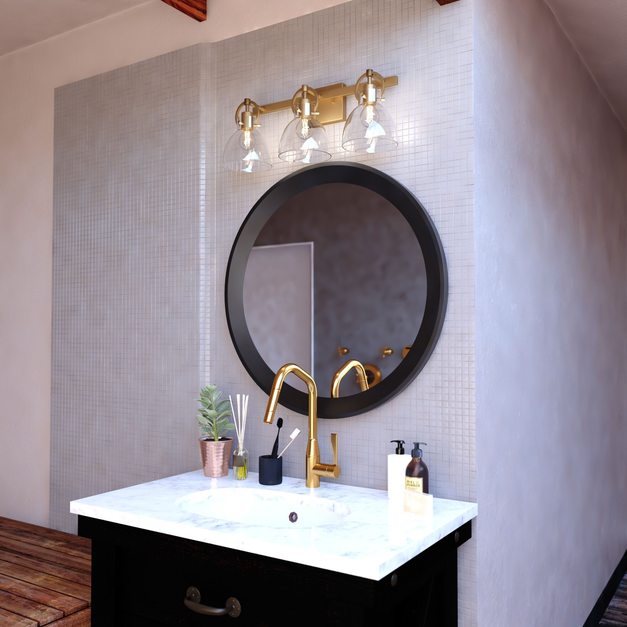 Ogden 3 Light 25.5 inch Gold Bathroom Vanity Wall Light