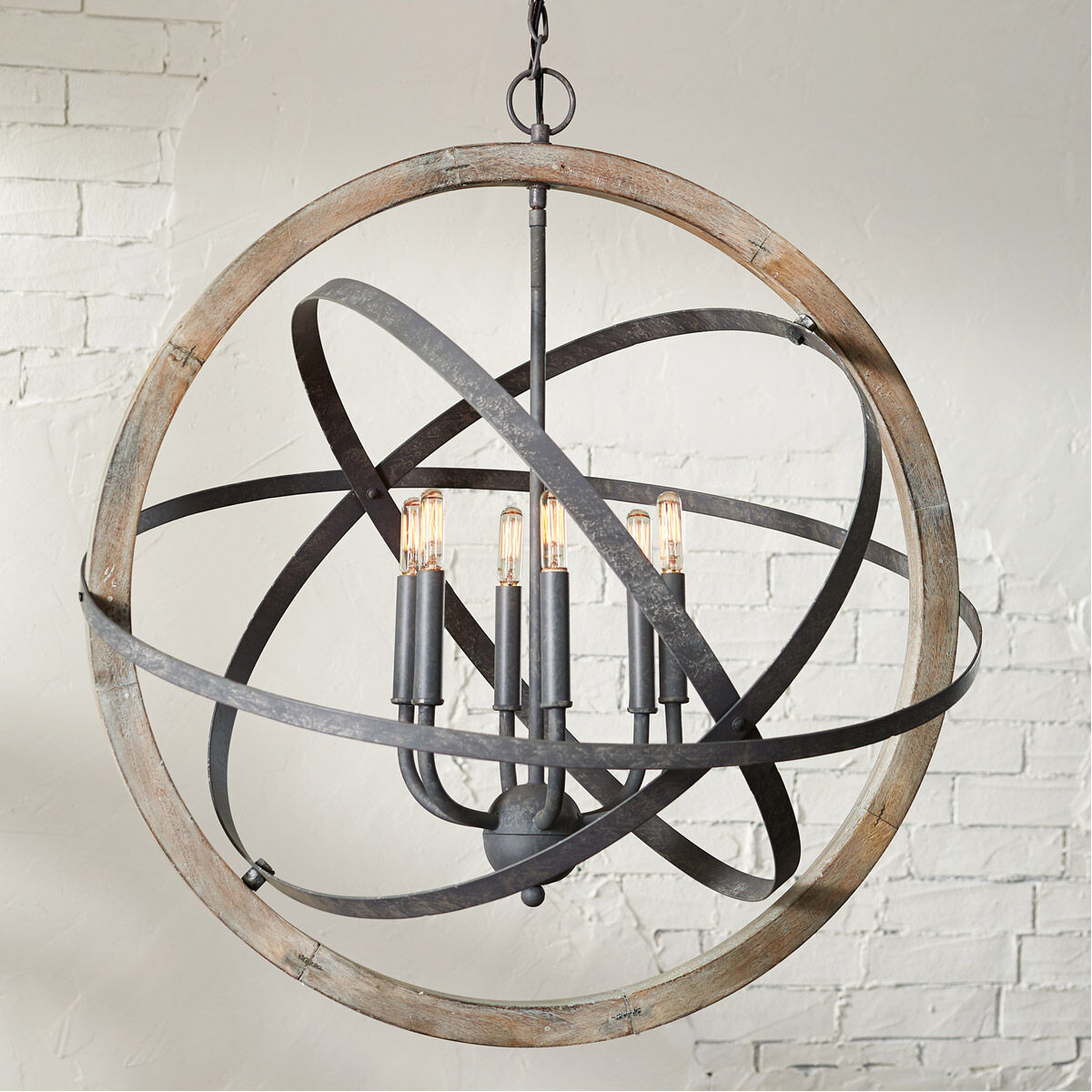 Bluffton 6 Light 28.5 inch Iron and Wood Pendant Ceiling Light 