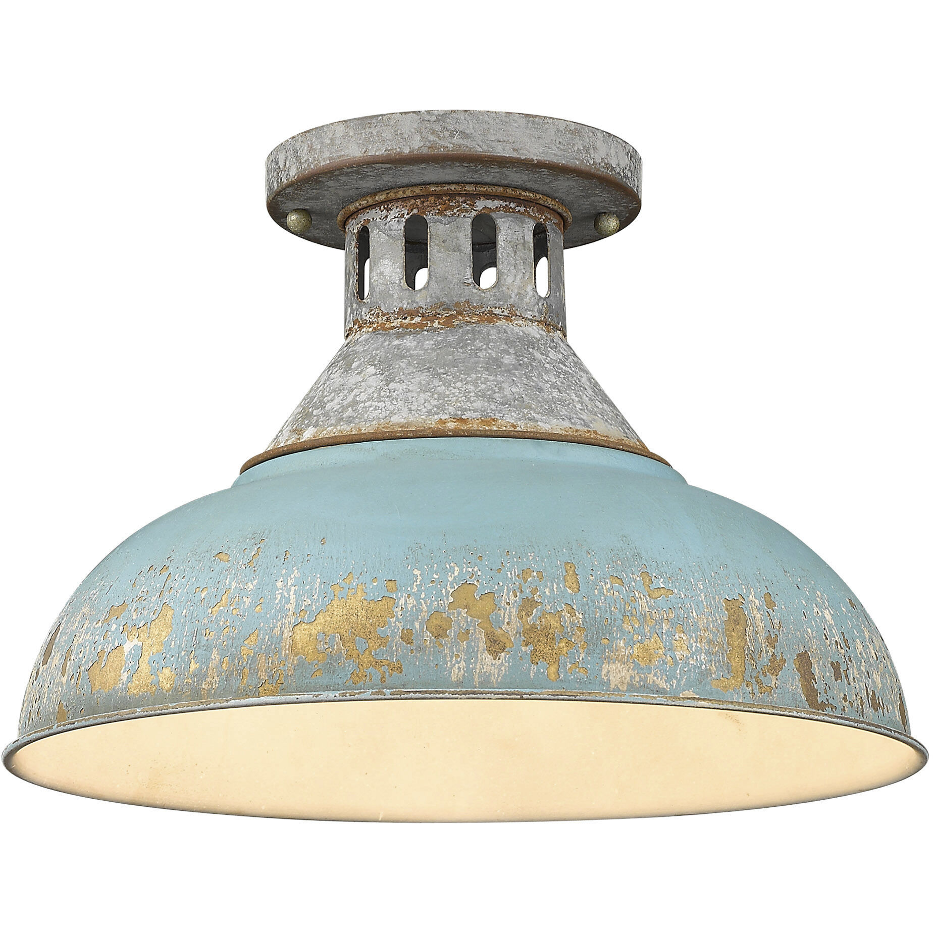 Kinsley 1 Light 14 inch Aged Galvanized Steel Semi-Flush Mount Ceiling Light in Antique Teal