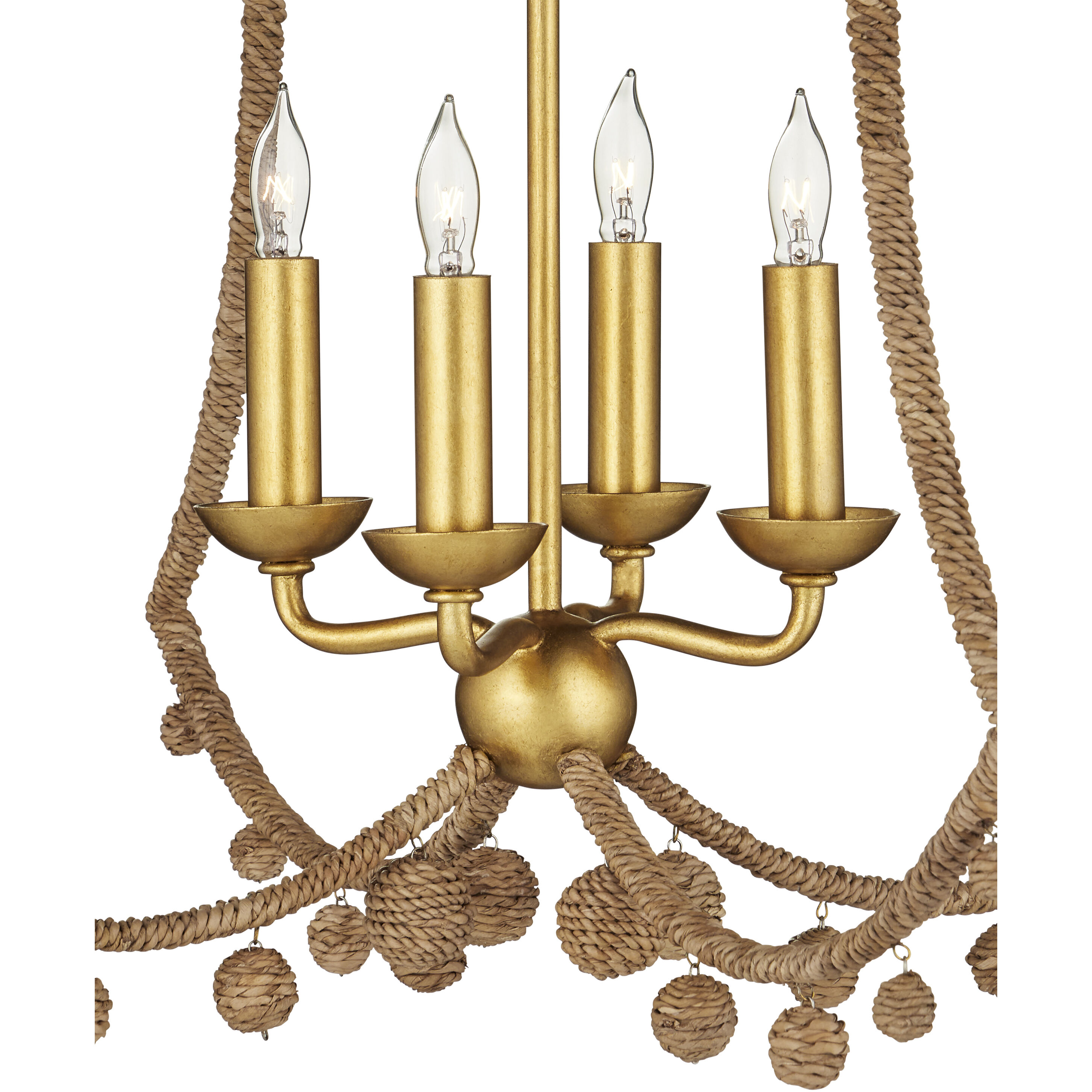 Nimes 4 Light 22.25 inch Natural Rope/Contemporary Gold Leaf Chandelier Ceiling Light, Suzanne Duin Collection