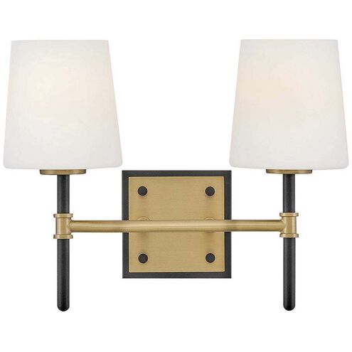 Saunders 2 Light 13.75 inch Black and Lacquered Brass Bath Light Wall Light in Black with Lacquered Brass