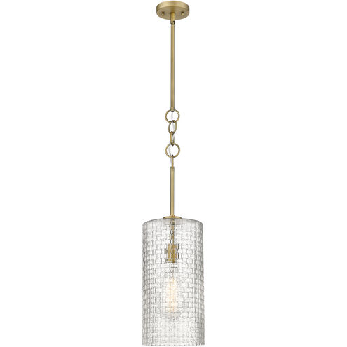 Wexford LED 8 inch Brushed Brass Mini Pendant Ceiling Light in Clear Basket Weave Glass
