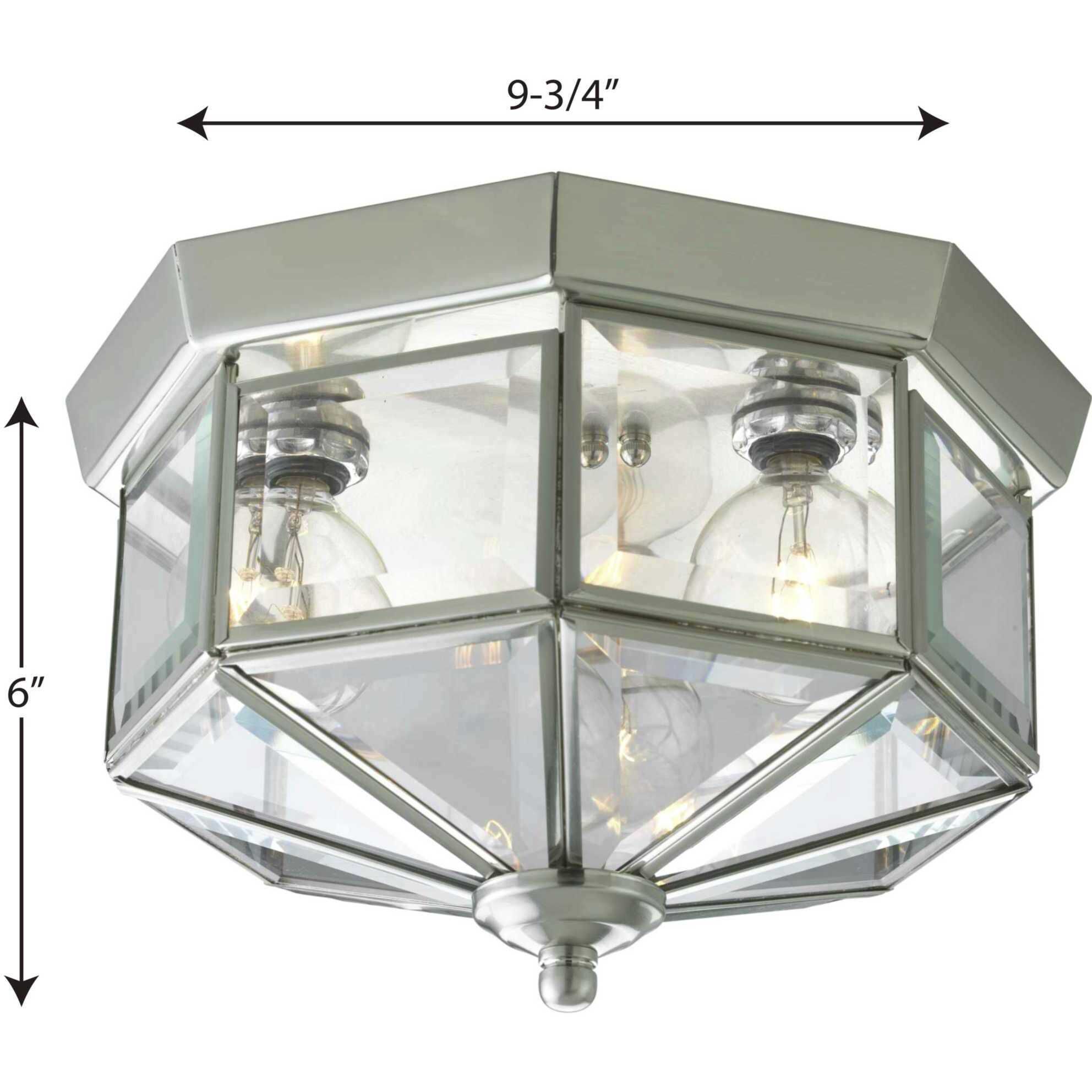 Beveled Glass 3 Light 9.75 inch Brushed Nickel Flush Mount Ceiling Light
