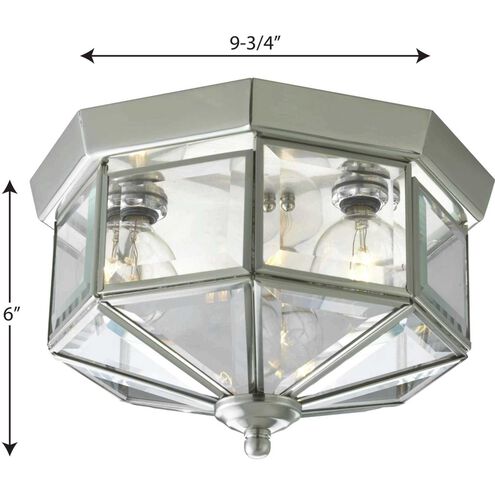 Beveled Glass 3 Light 9.75 inch Brushed Nickel Flush Mount Ceiling Light